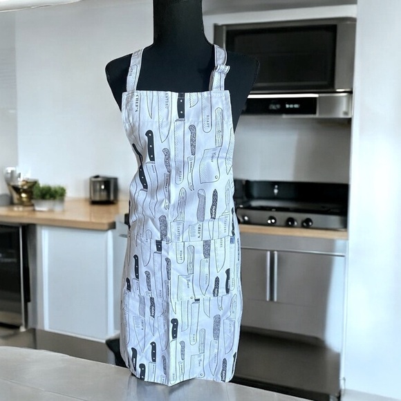 NOW DESIGNS Print Apron 27” x 32”L 29” Tie Black & White 100% Cotton NEW - Picture 2 of 14